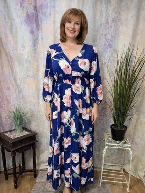 beautiful plus size maxi dresses Final Sale Plus Size Maxi Dress in Blue and White Print
